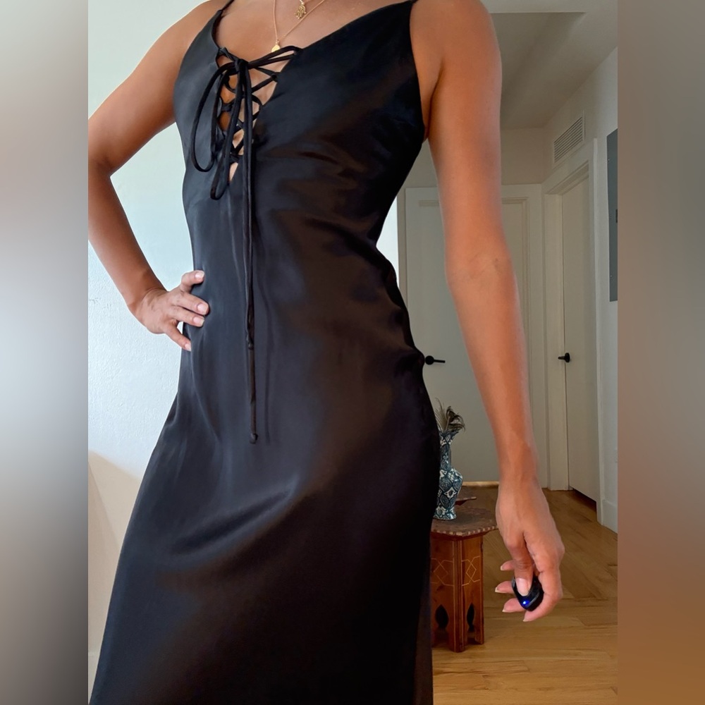 Zara Black Dress with Lace-Up Detail